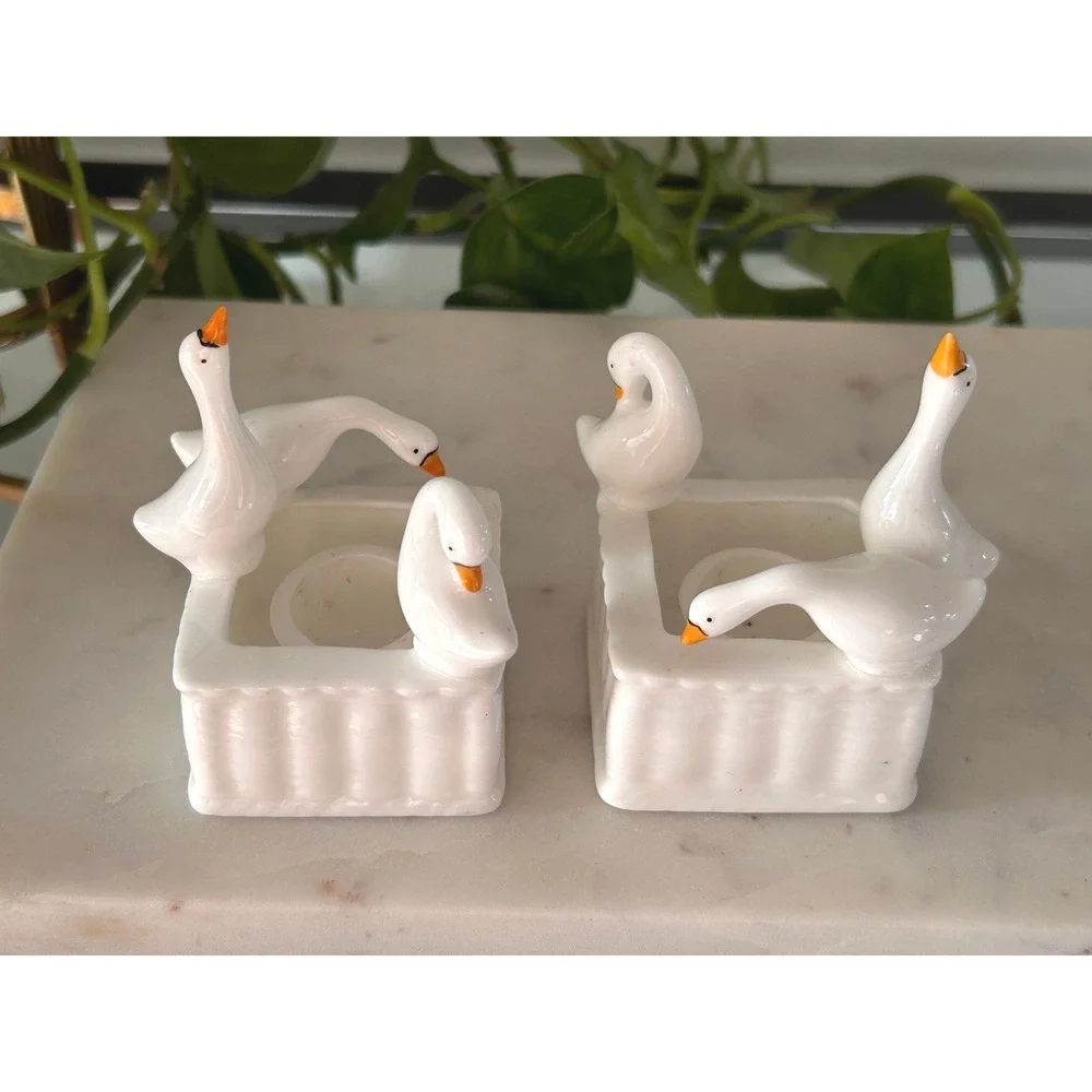 Vintage Kurt S Adler Goose Taper Candle Holders Set 2 Ceramic Geese 2543